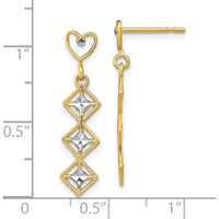 14K Yellow Gold Heart and Diamond-Cut Dangle Earrings - 1.0 Carat Total Diamond Weight by 0