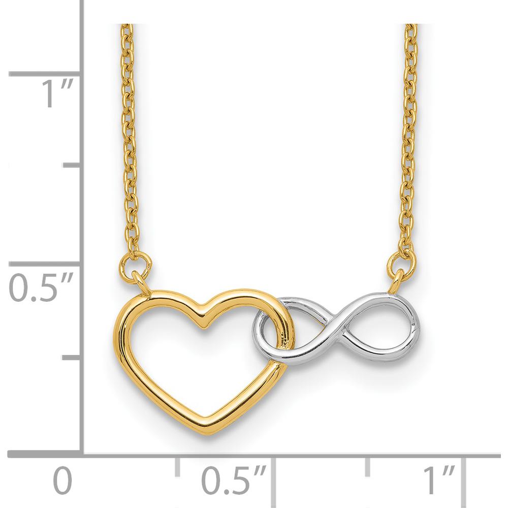 14K Yellow Gold Heart and Infinity Pendant Necklace with Rhodium Plating - 17" Cable Link Chain by 0