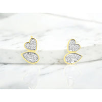 14K Yellow Gold Heart and Pear Drop Earrings with Prong-Set Round and Baguette Diamonds - 0.22 Carat Total Diamond Weight - Royal Jewelry