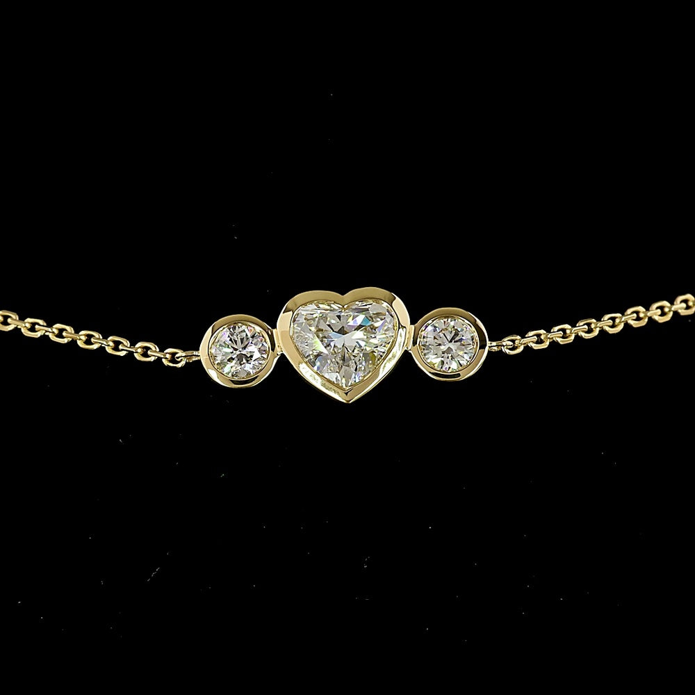 14K Yellow Gold Heart and Round Diamond Station Bracelet with Bezel Set Lab Diamonds - 2.09 Carats Total Diamond Weight - Covaloro Fine Jewelry