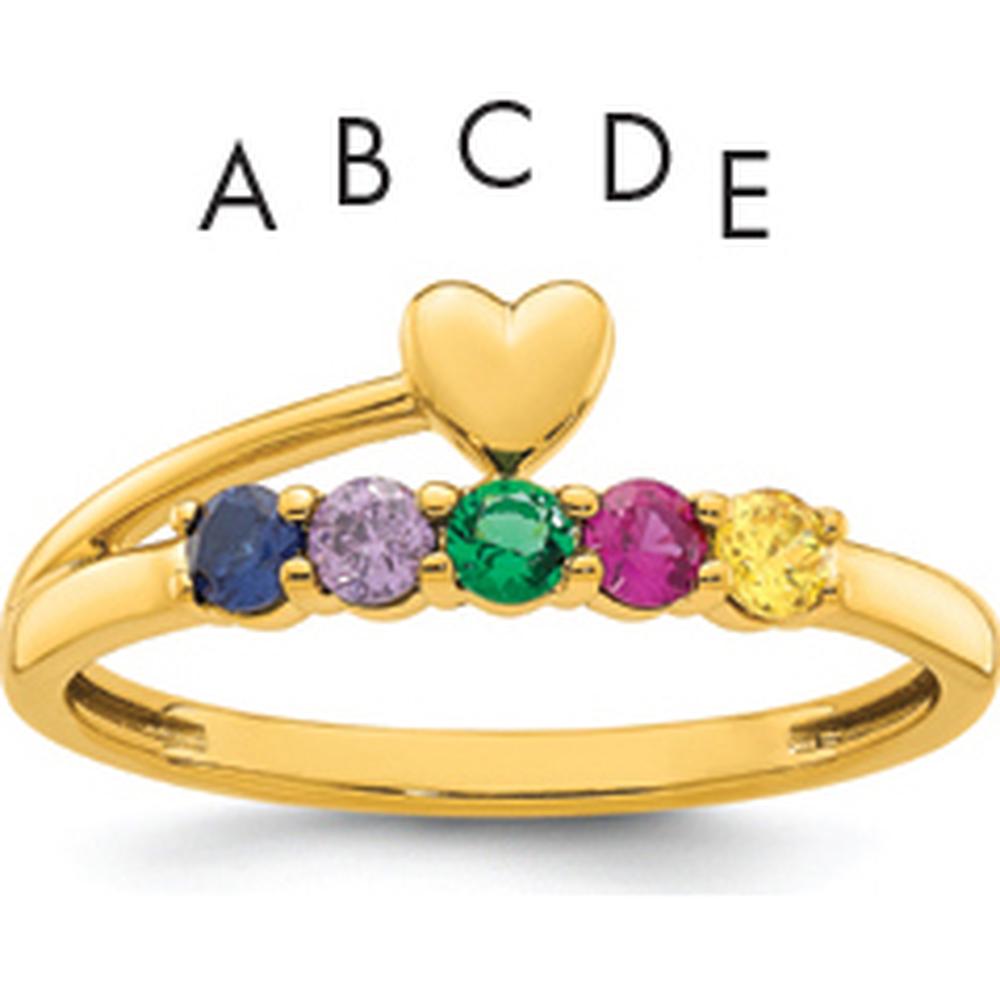 14K Yellow Gold Heart Birthstone Ring with 5 Vibrant Gems by Oro Pregiato
