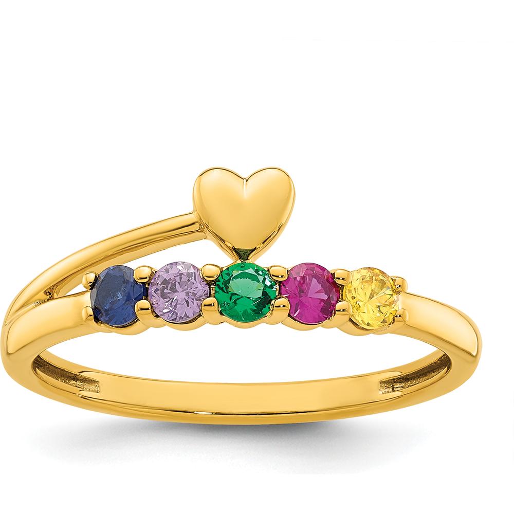 14K Yellow Gold Heart Birthstone Ring with 5 Vibrant Gems by Oro Pregiato