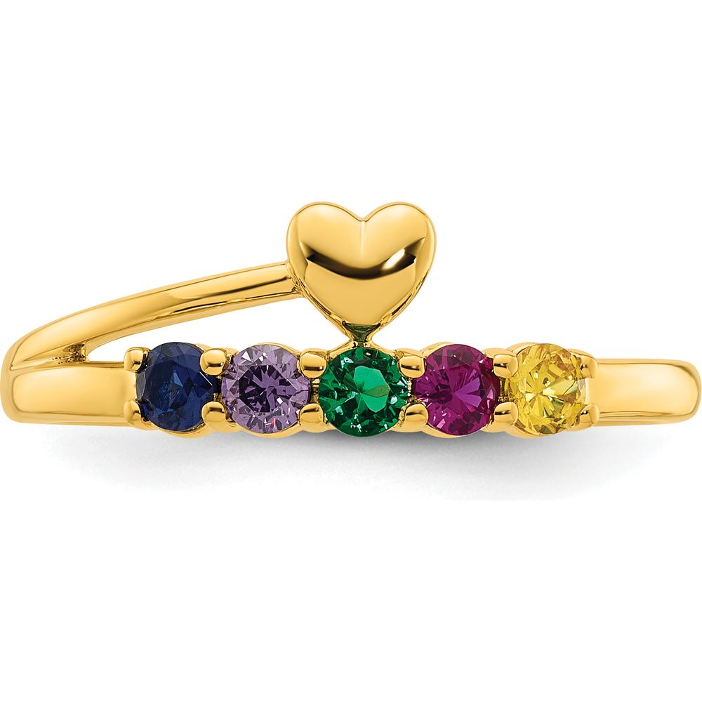 14K Yellow Gold Heart Birthstone Ring with 5 Vibrant Gems by Oro Pregiato