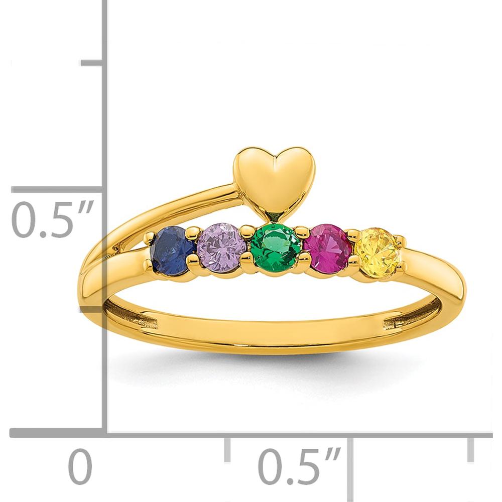 14K Yellow Gold Heart Birthstone Ring with 5 Vibrant Gems by Oro Pregiato