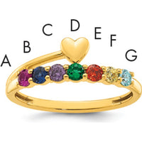 14K Yellow Gold Heart Birthstone Ring with 7 Gemstones for Mother's Love by Oro Pregiato