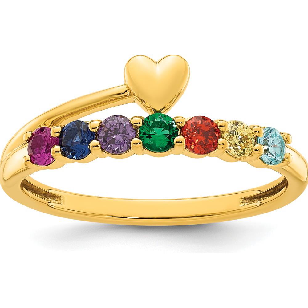 14K Yellow Gold Heart Birthstone Ring with 7 Gemstones for Mother's Love by Oro Pregiato