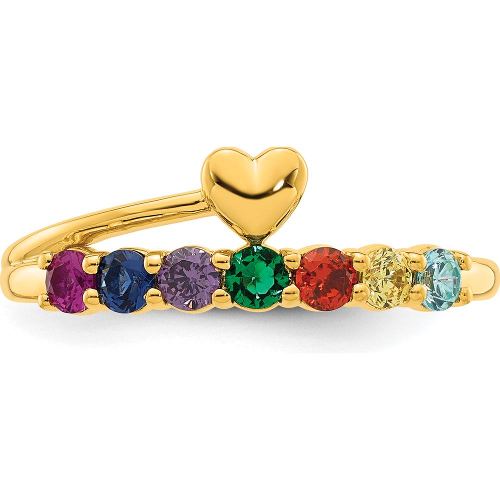 14K Yellow Gold Heart Birthstone Ring with 7 Gemstones for Mother's Love by Oro Pregiato