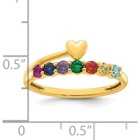 14K Yellow Gold Heart Birthstone Ring with 7 Gemstones for Mother's Love by Oro Pregiato