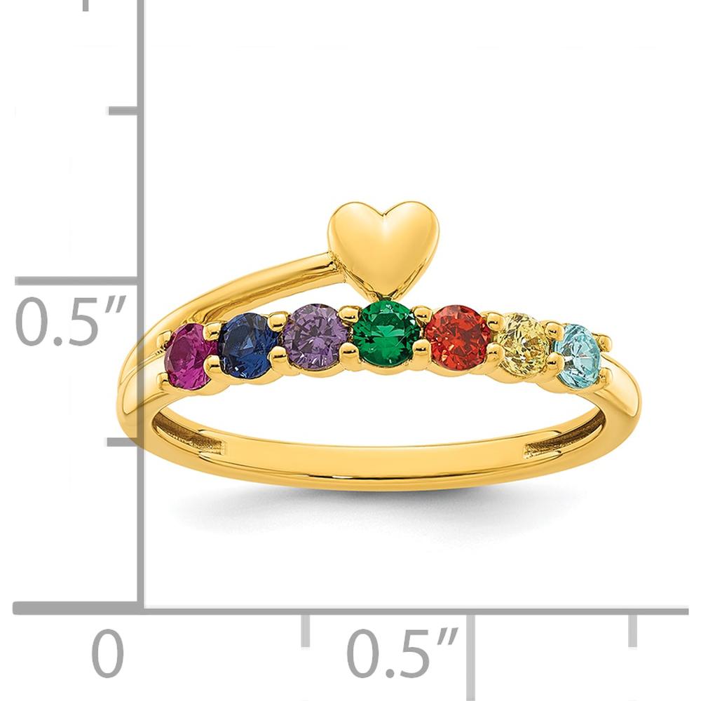 14K Yellow Gold Heart Birthstone Ring with 7 Gemstones for Mother's Love by Oro Pregiato