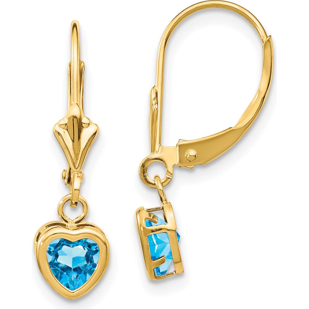 14K Yellow Gold Heart Blue Topaz Drop Earrings - 1.0 Carat Total Gem Weight by Monteluci Fine Jewelry
