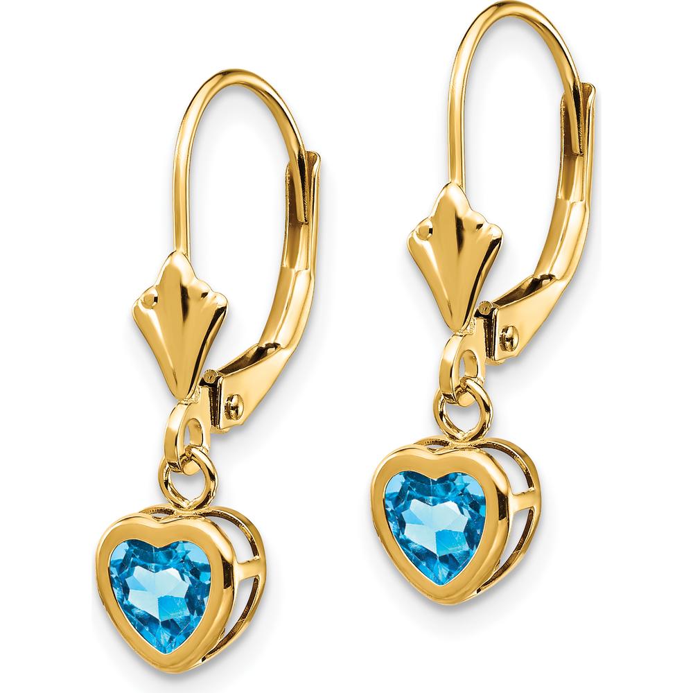 14K Yellow Gold Heart Blue Topaz Drop Earrings - 1.0 Carat Total Gem Weight by Monteluci Fine Jewelry