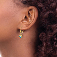 14K Yellow Gold Heart Blue Topaz Drop Earrings - 1.0 Carat Total Gem Weight by Monteluci Fine Jewelry