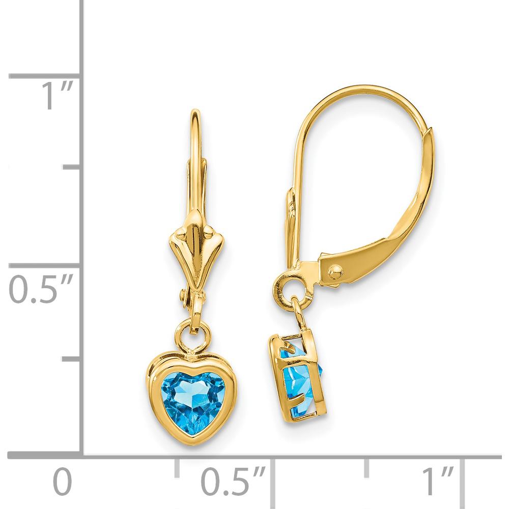 14K Yellow Gold Heart Blue Topaz Drop Earrings - 1.0 Carat Total Gem Weight by Monteluci Fine Jewelry