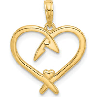 14K Yellow Gold Heart Charm Pendant - Polished Finish 22mm Length by Oro Pregiato