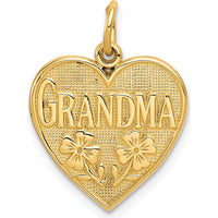 14K Yellow Gold Heart Charm with Engraved "GRANDMA" and Floral Design by Oro Pregiato