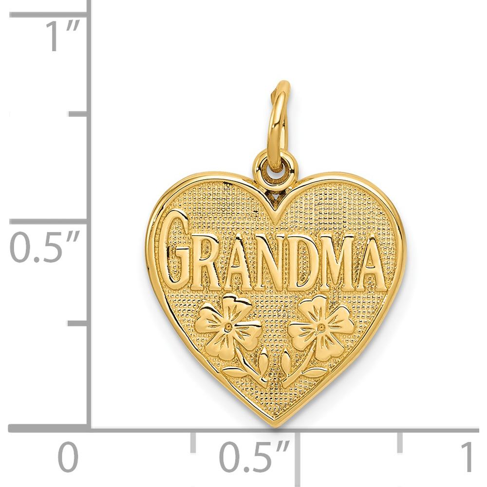 14K Yellow Gold Heart Charm with Engraved "GRANDMA" and Floral Design by Oro Pregiato