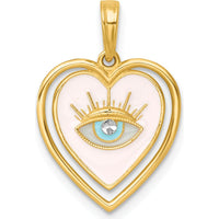 14K Yellow Gold Heart Charm with Multi-Color Enamel and Protective Eye Design by Oro Pregiato