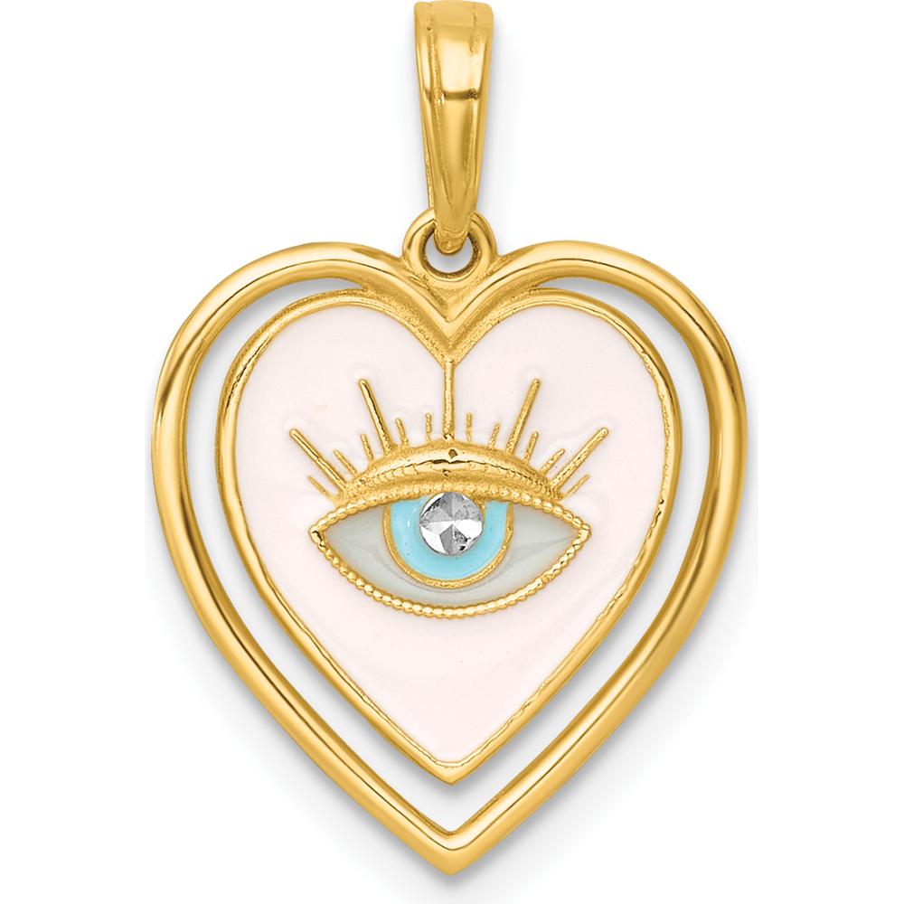 14K Yellow Gold Heart Charm with Multi-Color Enamel and Protective Eye Design by Oro Pregiato