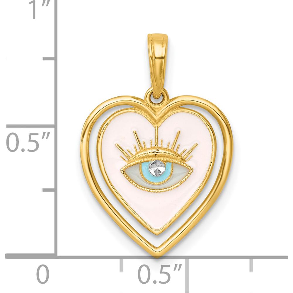 14K Yellow Gold Heart Charm with Multi-Color Enamel and Protective Eye Design by Oro Pregiato