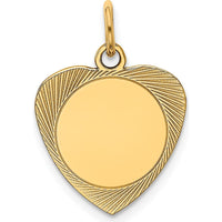 14K Yellow Gold Heart Charm with Textured Laser Etching - Engravable by Oro Pregiato
