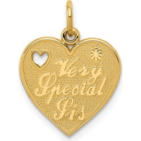 14K Yellow Gold Heart Charm with "Very Special Sis" Engraving by Oro Pregiato