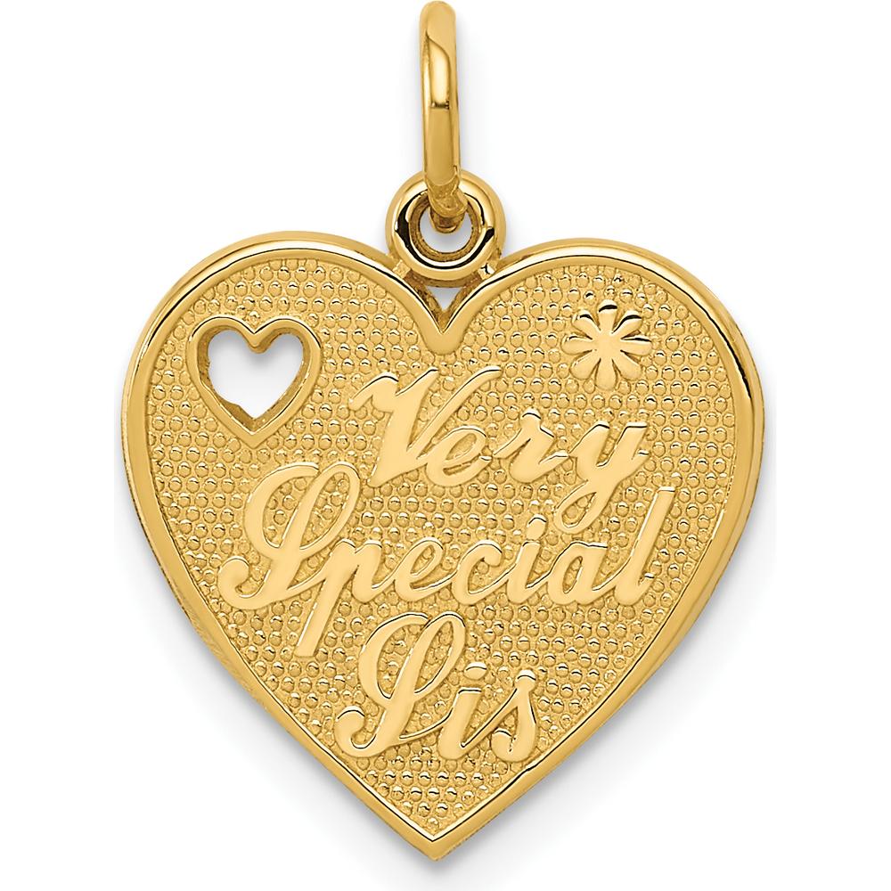 14K Yellow Gold Heart Charm with "Very Special Sis" Engraving by Oro Pregiato