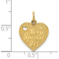 14K Yellow Gold Heart Charm with "Very Special Sis" Engraving by Oro Pregiato