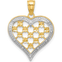 14K Yellow Gold Heart Charm with White Rhodium Border and Diamond-Cut Detail - 25.4mm Length, 20mm Width by Oro Pregiato