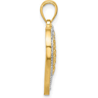 14K Yellow Gold Heart Charm with White Rhodium Border and Diamond-Cut Detail - 25.4mm Length, 20mm Width by Oro Pregiato
