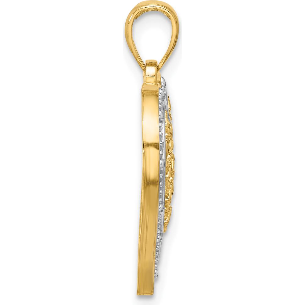 14K Yellow Gold Heart Charm with White Rhodium Border and Diamond-Cut Detail - 25.4mm Length, 20mm Width by Oro Pregiato