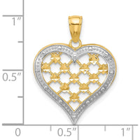 14K Yellow Gold Heart Charm with White Rhodium Border and Diamond-Cut Detail - 25.4mm Length, 20mm Width by Oro Pregiato