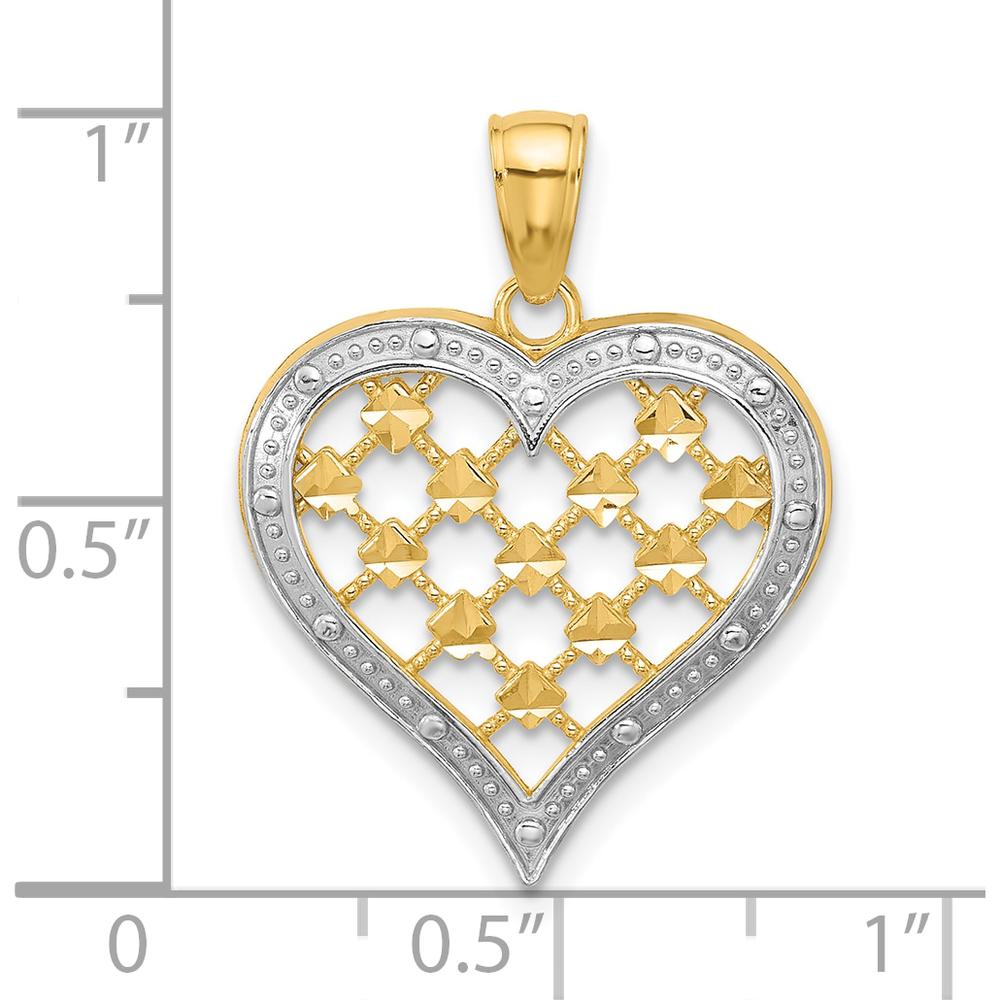 14K Yellow Gold Heart Charm with White Rhodium Border and Diamond-Cut Detail - 25.4mm Length, 20mm Width by Oro Pregiato