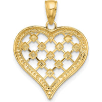 14K Yellow Gold Heart Charm with White Rhodium Border and Diamond-Cut Detail - 25.4mm Length, 20mm Width by Oro Pregiato
