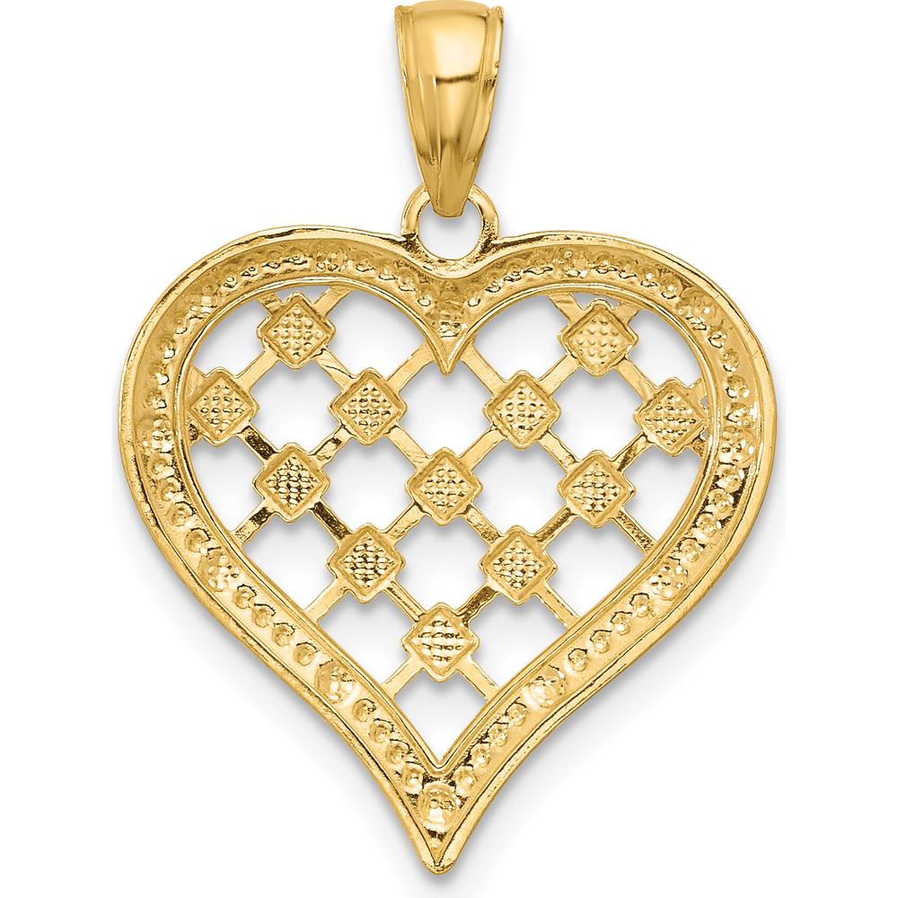 14K Yellow Gold Heart Charm with White Rhodium Border and Diamond-Cut Detail - 25.4mm Length, 20mm Width by Oro Pregiato