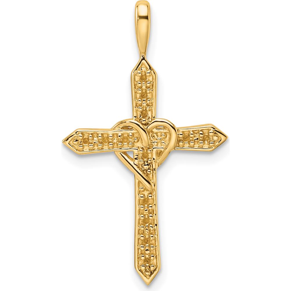 14K Yellow Gold Heart Cross Pendant with 13 Round Stones - 30mm Length by Oro Pregiato