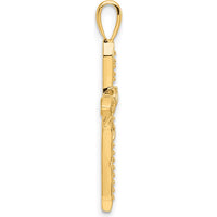14K Yellow Gold Heart Cross Pendant with 13 Round Stones - 30mm Length by Oro Pregiato