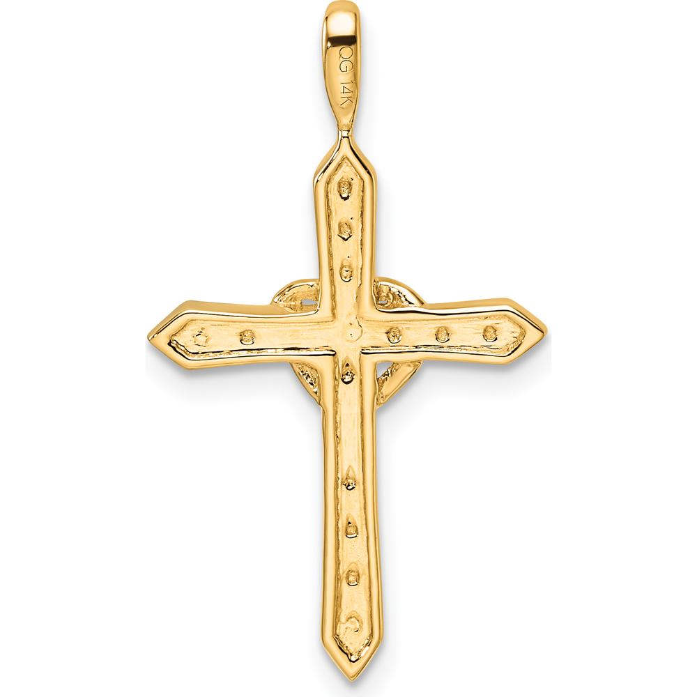 14K Yellow Gold Heart Cross Pendant with 13 Round Stones - 30mm Length by Oro Pregiato