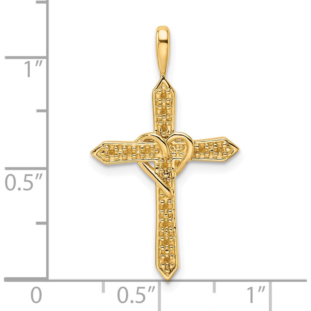 14K Yellow Gold Heart Cross Pendant with 13 Round Stones - 30mm Length by Oro Pregiato