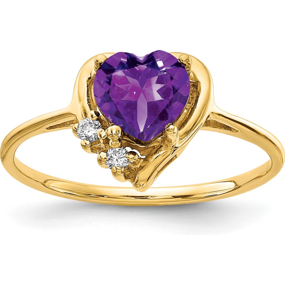 14K Yellow Gold Heart-Cut Amethyst and Diamond Accent Ring - 0.68 Carat Amethyst and 0.03 Carat Total Diamond Weight by Monteluci Fine Jewelry