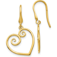 14K Yellow Gold Heart Dangle Earrings - Polished Finish by Oro Pregiato