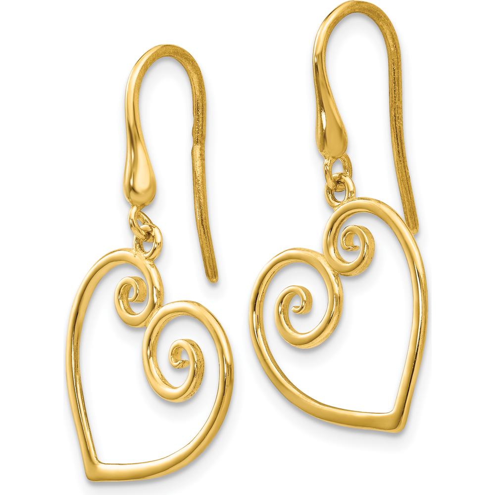 14K Yellow Gold Heart Dangle Earrings - Polished Finish by Oro Pregiato