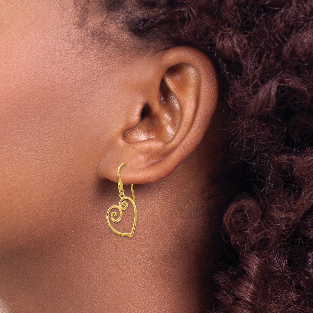 14K Yellow Gold Heart Dangle Earrings - Polished Finish by Oro Pregiato