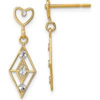 14K Yellow Gold Heart Dangle Earrings with Diamond-Cut Round Diamonds - 1.00 Carat Total Diamond Weight by 0