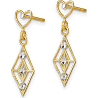 14K Yellow Gold Heart Dangle Earrings with Diamond-Cut Round Diamonds - 1.00 Carat Total Diamond Weight by 0
