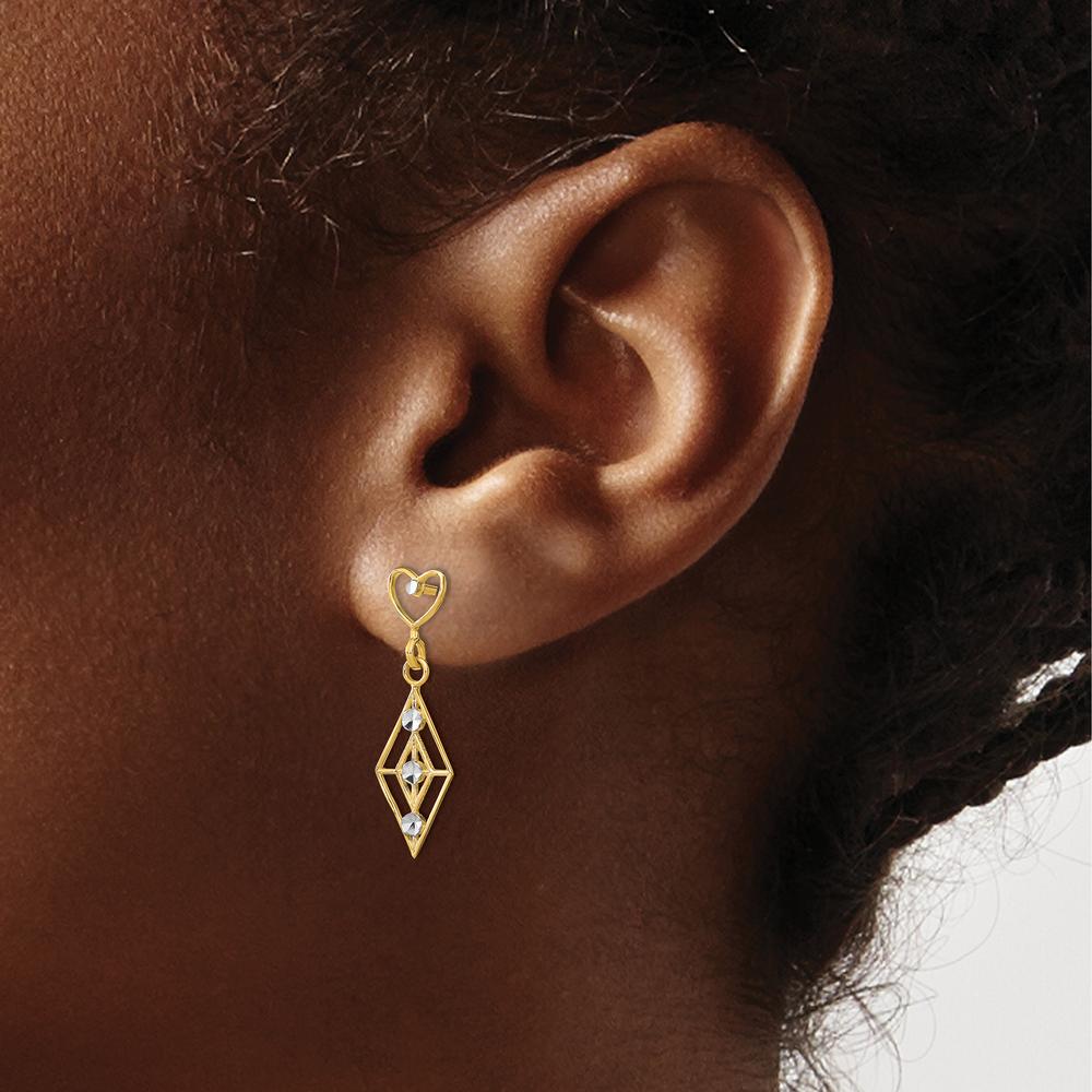 14K Yellow Gold Heart Dangle Earrings with Diamond-Cut Round Diamonds - 1.00 Carat Total Diamond Weight by 0