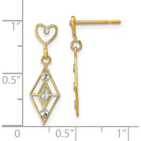 14K Yellow Gold Heart Dangle Earrings with Diamond-Cut Round Diamonds - 1.00 Carat Total Diamond Weight by 0