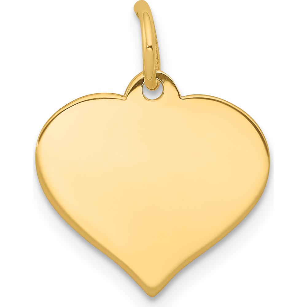 14K Yellow Gold Heart Disc Charm - Polished, Engravable Pendant by Oro Pregiato