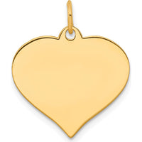 14K Yellow Gold Heart Disc Charm - Polished Engravable Pendant by Oro Pregiato