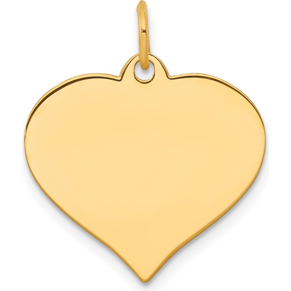 14K Yellow Gold Heart Disc Charm - Polished Engravable Pendant by Oro Pregiato