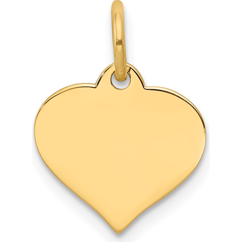 14K Yellow Gold Heart Disc Charm - Polished Finish, Engravable Pendant for Personalized Jewelry by Oro Pregiato